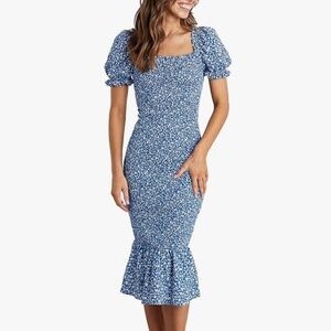 Pretty Garden Smocked Puff Sleeve Dress Size Small